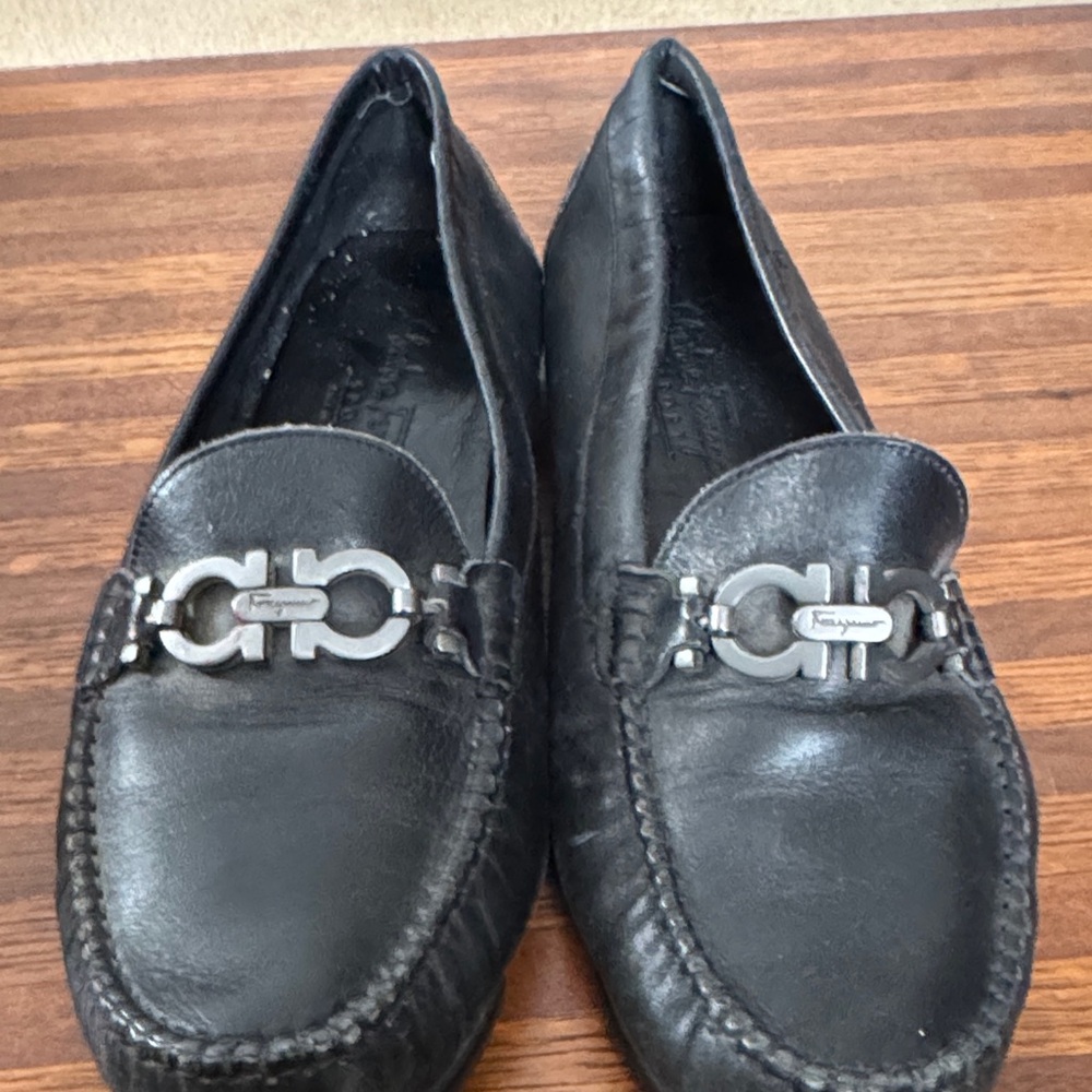 Salvatore Ferragamo Black Leather Moccasins